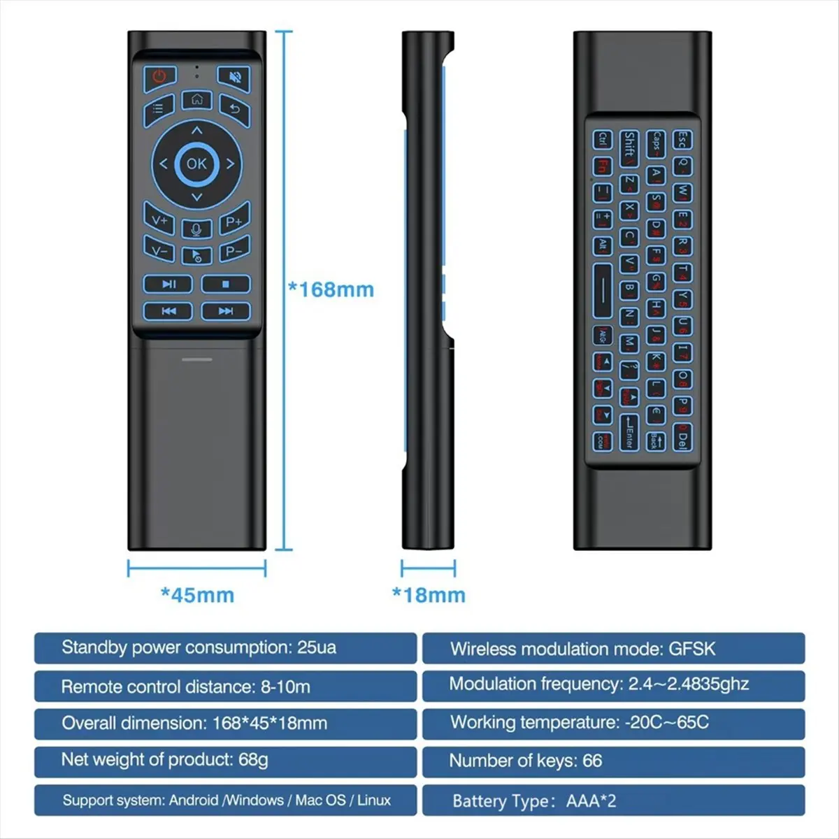 【~ New Y24A】Remote Control Air Mouse 7 Color Backlit Keyboard Dual Mode 2.4G Bluetooth Wireless Control for Smart TV Box PC