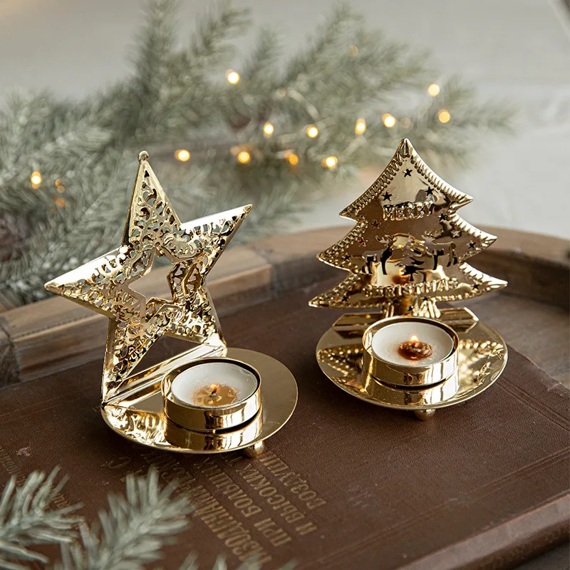 Gold Metal Christmas Candle Holder – Christmas Desktop Decoration