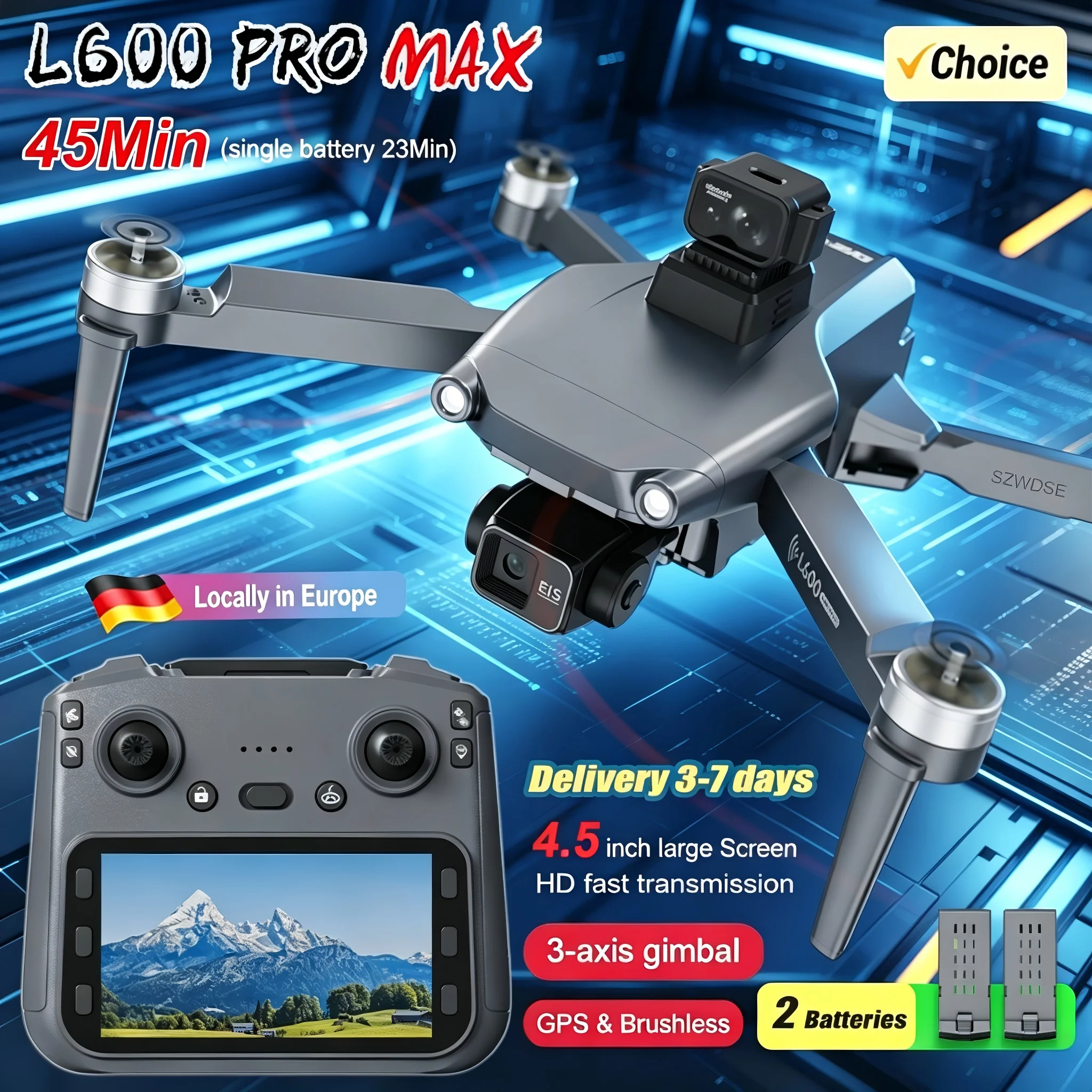 L600 PRO MAX GPS-Drohne Professionelle 8K-Kamera 3-Achsen-Gimbal Luftaufnahmen 5G WIFI FPV Bürstenloser Motor 360° °   Laser-Hindernisvermeidung Optischer Fluss-Schwebeflug mit
