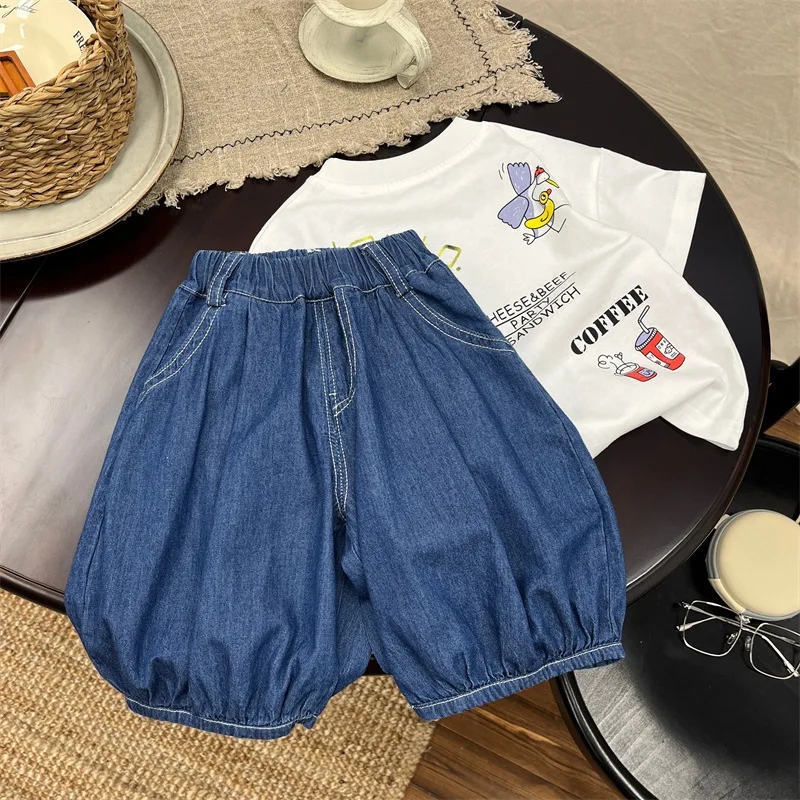 Baby Pant Summer Korean Boys Denim Medium Pants Girls Cropped Bloomers Children Summer Pants Children Haren Pants