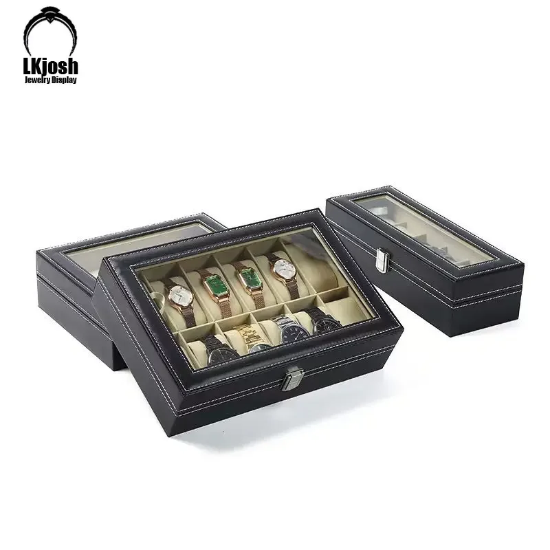 Multiple Sizes of PU Leather Lockable Watch Storage Box Jewelry Display Drawer Box Double Layer Organizer Watch Display Cabinet