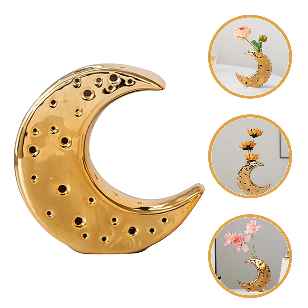 

Creative Ceramic Moon Shaped Vase Desktop Floral Arrangement Dried Flower Vase Modern Home Table Centerpiece Decoration