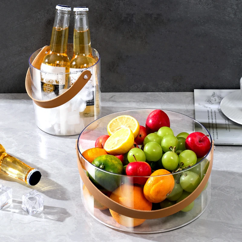 Plastic Clear Ice Bucket With Hand Strap For Wine Champagne Beer Cooling Effect Portable Fruit Storage Basket Durable