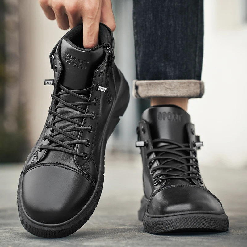 Botas amarillas grandes para hombre, suela antideslizante duradera, suela alta y gruesa, botas de trabajo británicas con forro polar para invierno, novedad de 2025