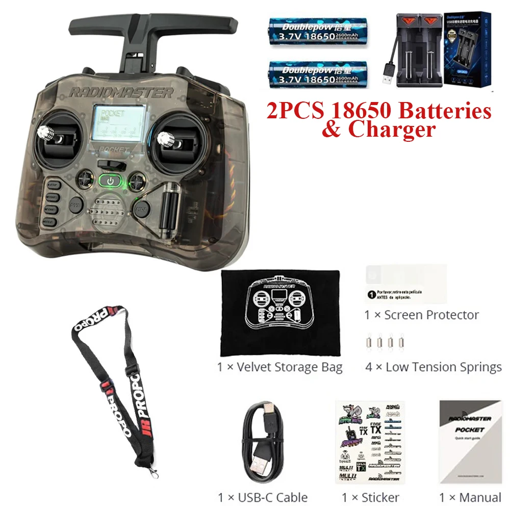 RADIOMASTER Pocket Radio Controller M2 FCC/LBT Hall Gimbal EdgeTX Zender ELRS CC2500 met BAT RP1 Ontvanger voor FPV Drone