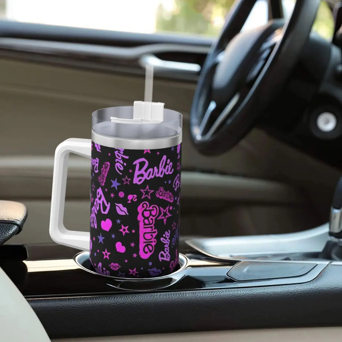 Stainless Steel Tumbler MINISO Barbie Logo Print Thermal Mug Portable Hot Drinks Car Mugs Travel Custom DIY Water Bottle