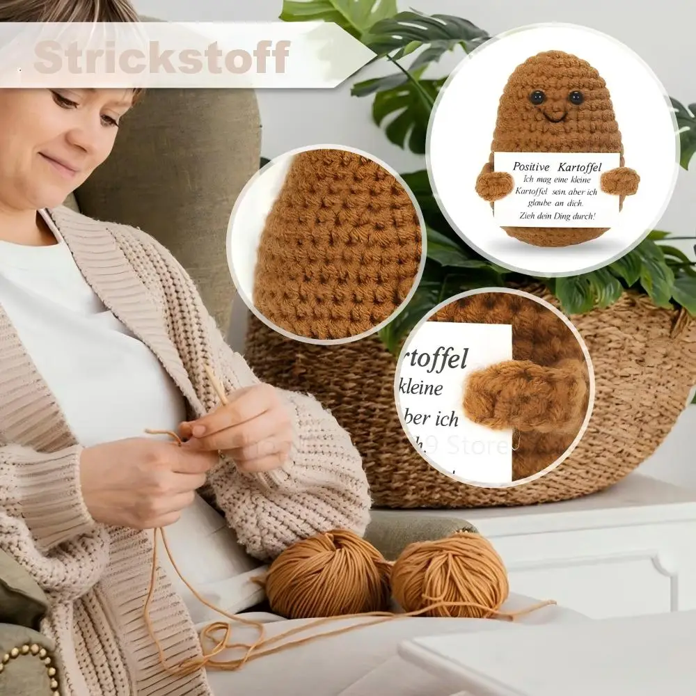 Positive Potato Crochet Kit Pocket Hug & Lucky Charm Handmade Knitted Wool Potato with Encouragement Coins Courage Gift