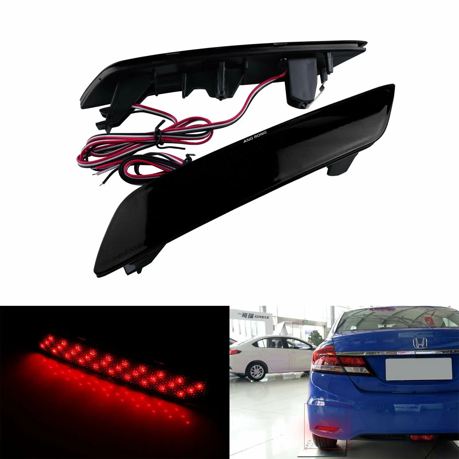 

Подходит для Honda 9-го поколения Civic Sedan, черный светодиодный отражатель бампера, задний фонарь, стоп-сигналы