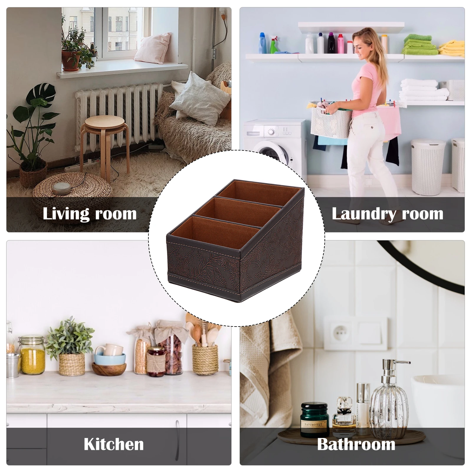 

Pu Desktop Storage Holder Box Remote Control Organizer Desktop Holder For Office Home Small Items Tidy Compartment
