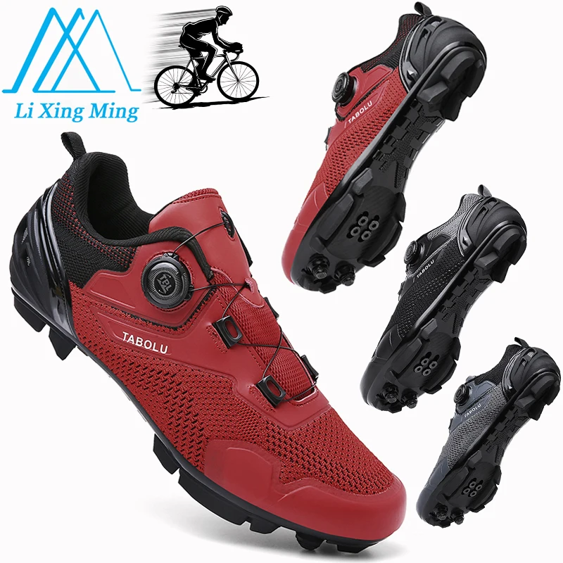 Road Cycling Shoes Men T06 Red Professional Mesh Breathable Cleat Non-slip Self-locking Flat Speed Women Mtb Bicycle Shoes Unise