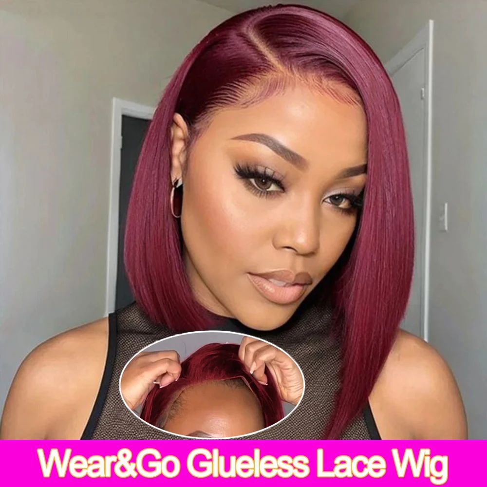 Glueless Wigs Burgundy Bob Wig Human Hair 6x4 HD 99j Burgundy Lace Front Wigs Human Hair 8-16inch Straight Wigs for Black Women