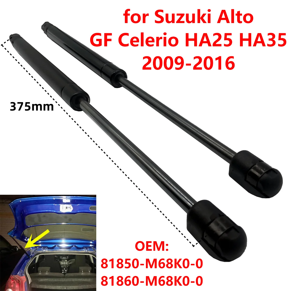 2Pcs 81850M68K00 Car Rear Trunk Boot Tailgate Gas Struts Lift Support Bars for Suzuki Alto GF Celerio HA25 HA35 2009-2016