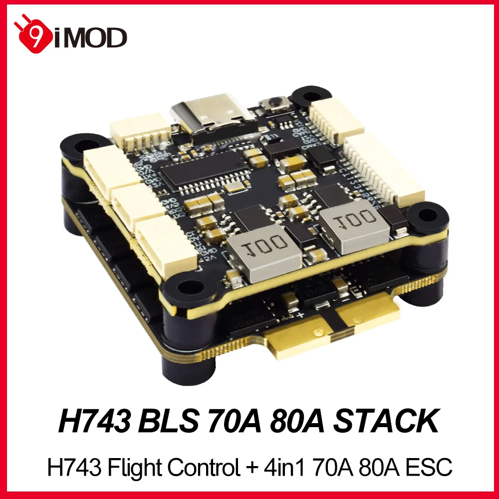 

9IMOD H743 Flight Stack H743 Управление полетом 4в1 70A/80A ESC 3-8S Lipo Dual ICM42688 Gyro 7 UART для RC FPV Racing Drone