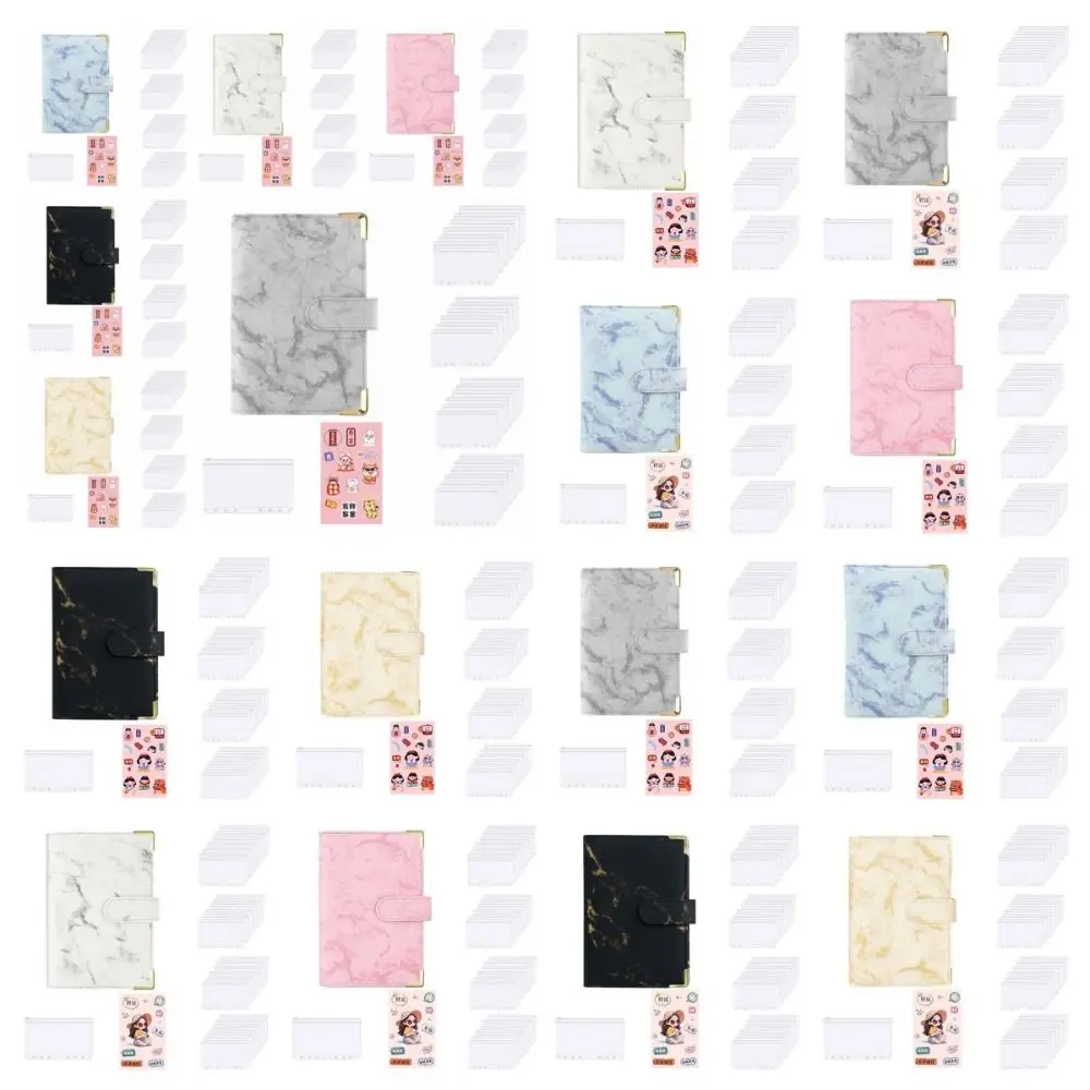 A6 Cash Budget Ledger Cartoon Stickers Ruler Loose-leaf Notebook Zippered Pockets Diary Notepad PU Leather Folder