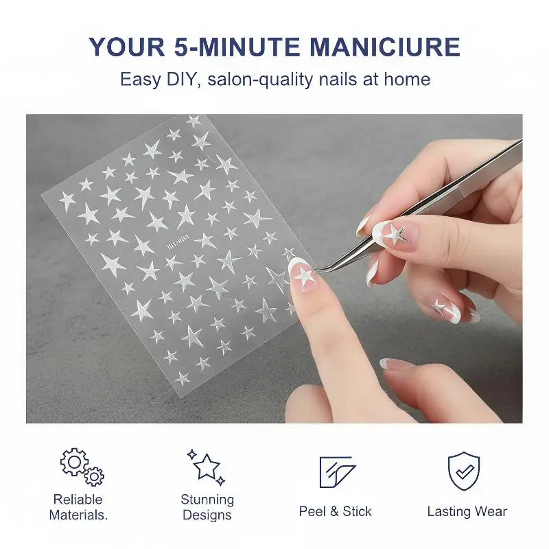 Hand-painted Hollow Star Nail Stickers Foil Five-pointed Pentagram Decals for Teen Girls DIY Daily Manicure Decor