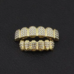 Hip-hop copper gilded set of white diamond braces for men and women the same Halloween dentures props accessories teeth jewelry