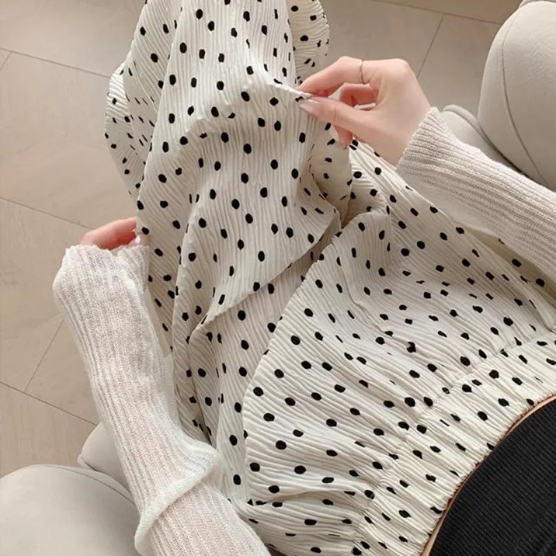 Polka Dot Pleated Wide-leg Pants Female  Summer Thin High Waist Vertical Slacks Loose Ice Silk Mopping Pants Streetwear Women