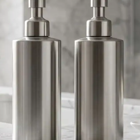 2 Unit Stainless Steel Soap Set 11.8 oz Each for Bathroom and Kitchen Countertop with Leak Resistant Pump Mechanism