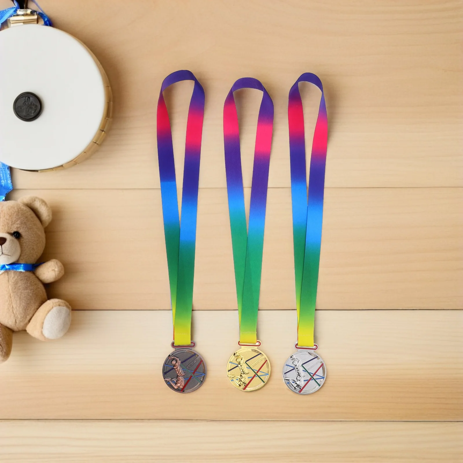

3pcs Basketball Medals For Kids Gold Silver Bronze Zinc Alloy Sports Awards With Neck Ribbon Competition Trophy Bulk For School