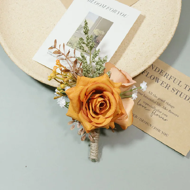 Boutonniere y Corsag de muñeca, suministros de boda, flor de boda, arte de simulación, celebración de negocios, invitados de apertura, 473