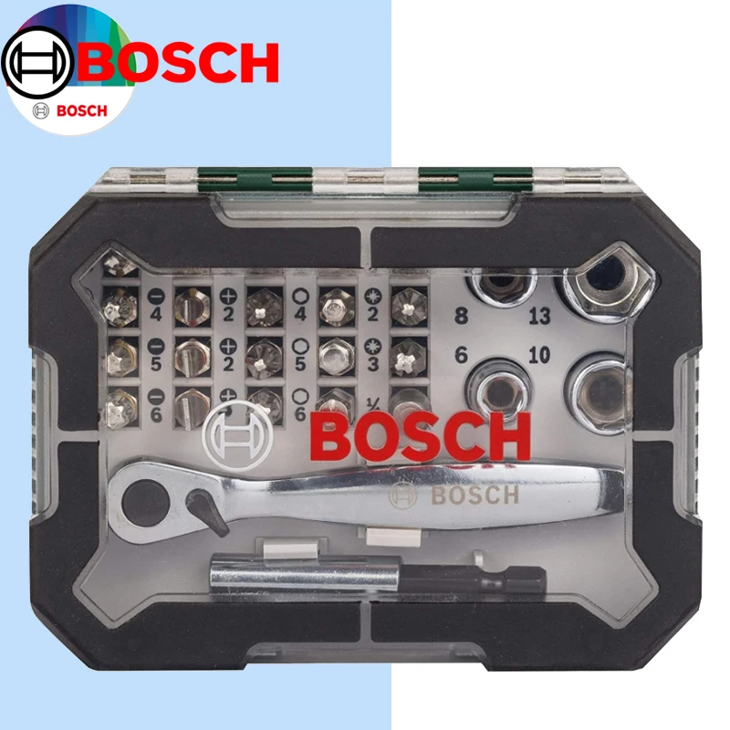 

BOSCH 2607017322 Набор отверток из 26 предметов с храповым механизмом и ручкой, аксессуары для электроинструментов промышленного класса