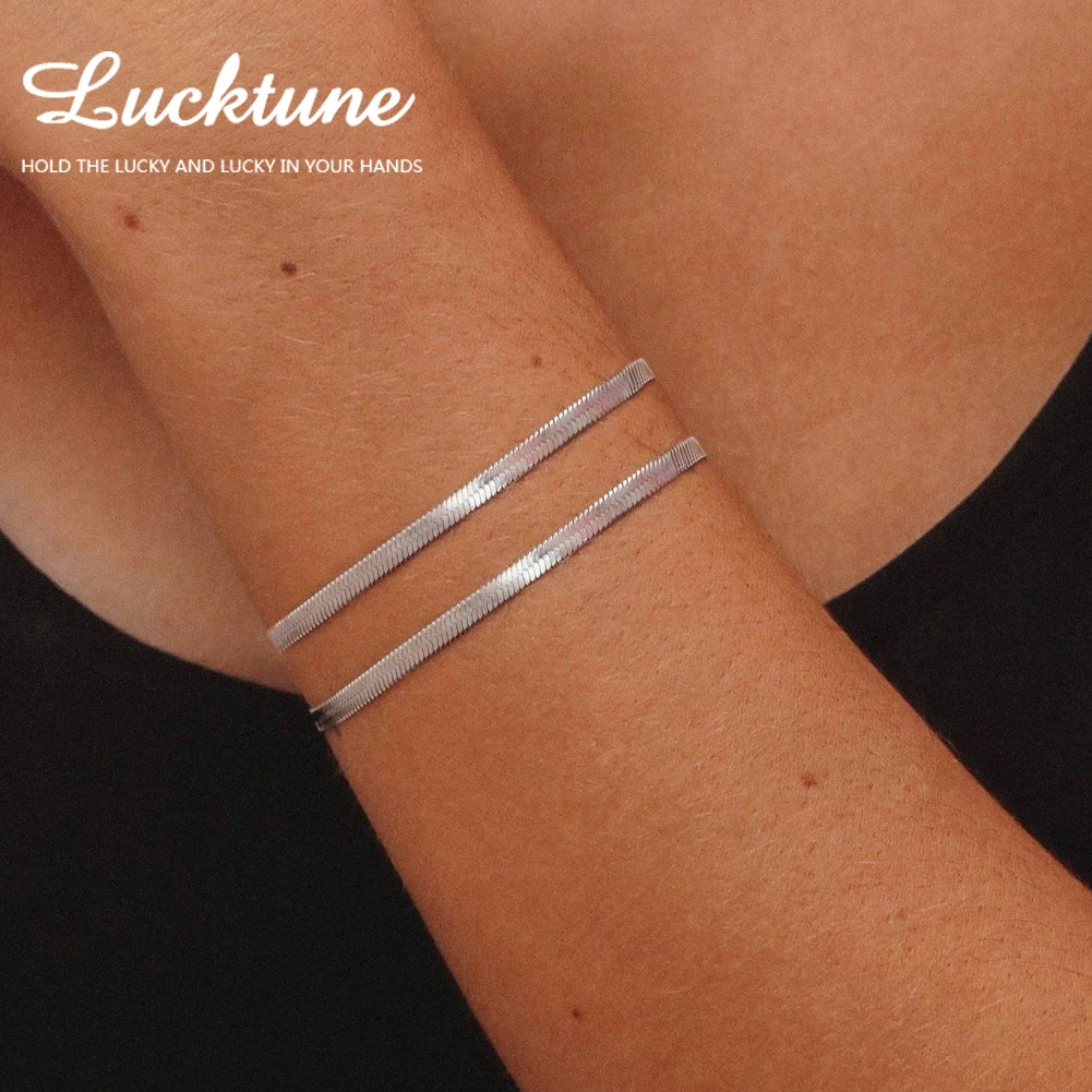 Lucktune Snake Chain Bracelet Stainless Steel 2/3/4/5/mm Width Gold Color Chain Bracelet for Women Trendy Classic Jewelry Gift