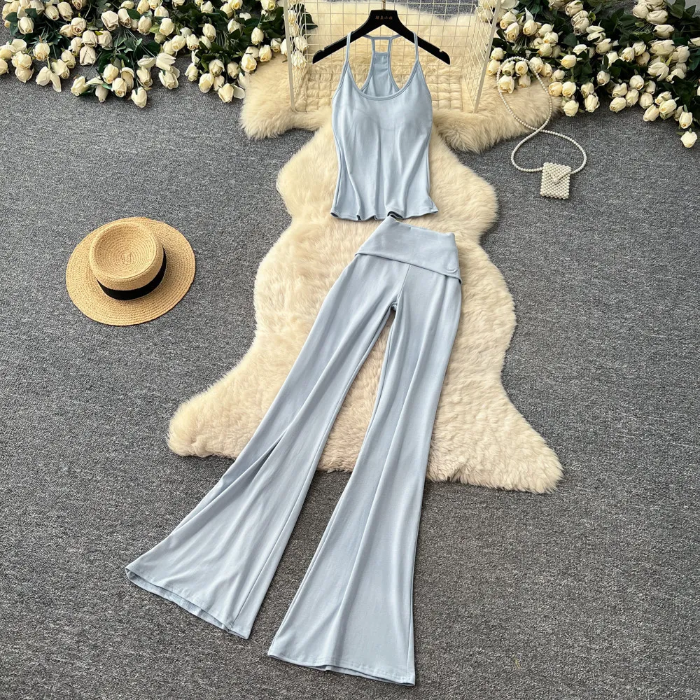 

Pant Set Women Two Piece Sets Sling Sleeveless Sexy Tops Wide Leg Long Pants Elastic Waist Y2k Streetwear Elegant Work 2026