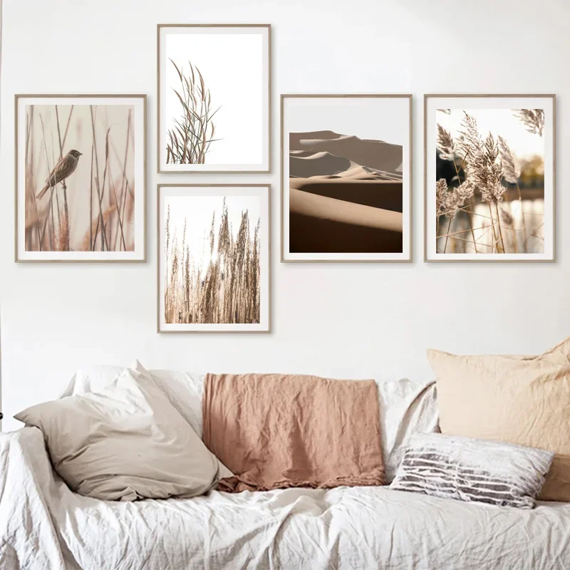 Poster sand hand flower reed sand dunes mountain bird print living room home wall decorative art diagram