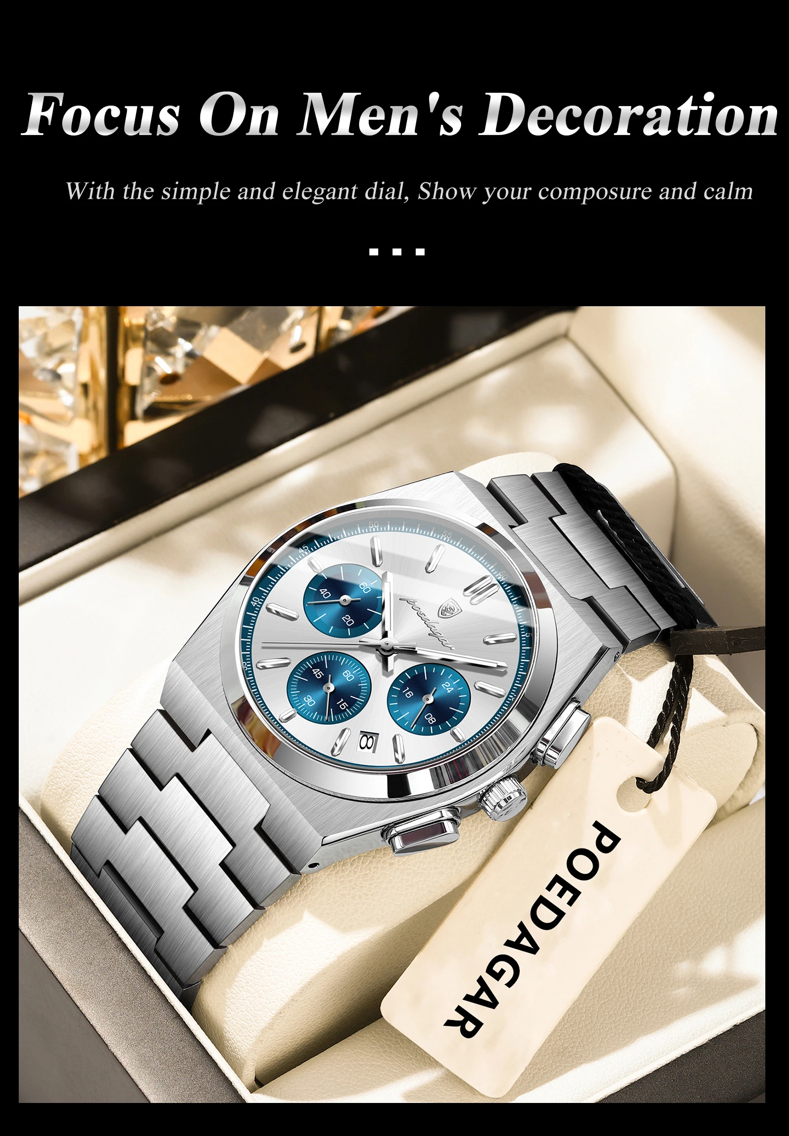 POEDAGAR Top Mode Mann Armbanduhr Chronograph Datum Edelstahl Business Männer Uhr Wasserdicht Leucht männer Quarz Uhren – Detail 18