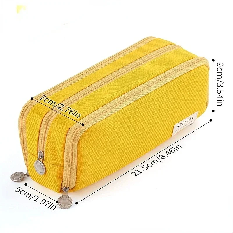 Double Side Macaron Color Canvas Pen Bag Storage Pouch Large Capacity Stationery for Junior High School Students