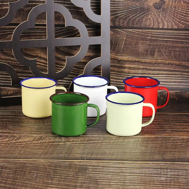 500ML Vintage Enamel Mug With Handle Heat-resistant Large Capacity Tea Milk Water Coffee Drinking Cup Retro Decor