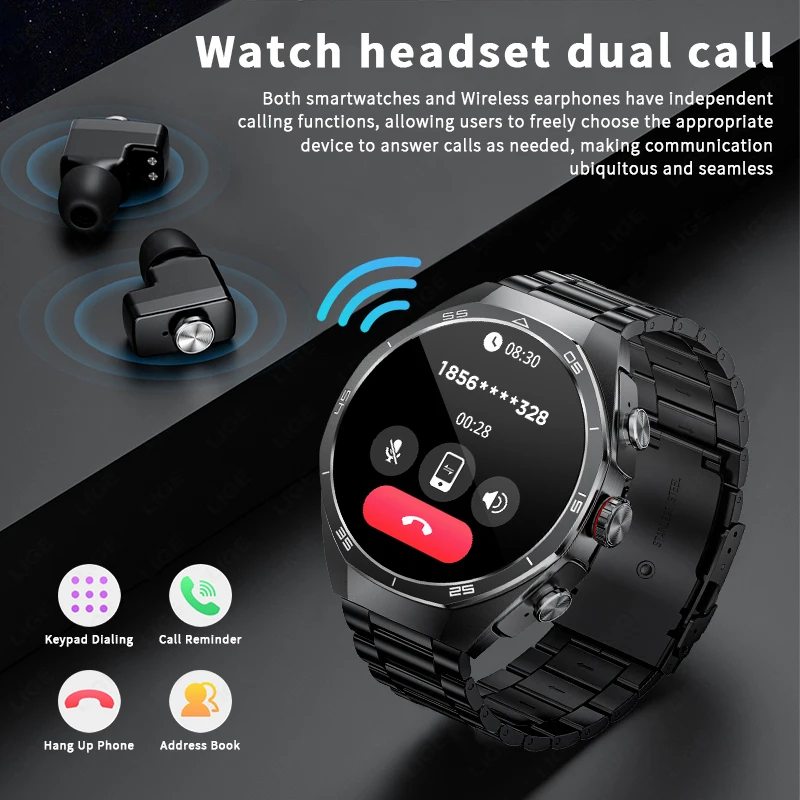 TWS Music Watches Earbuds Smart Watch NFC AMOLED BluetoothCall Heart Rate Blood Oxygen Monitor Smartwatch Headphones For Android