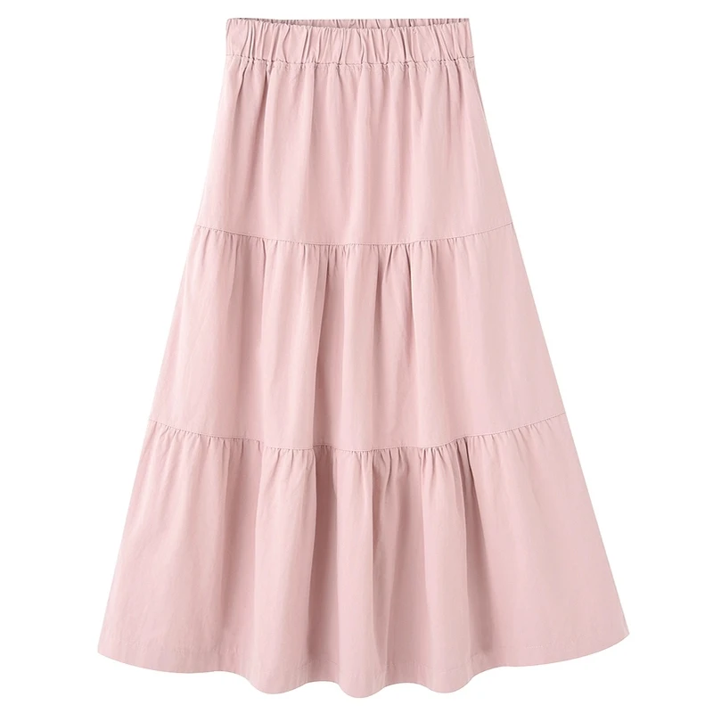 Casual Fashion Elastic Waist Skirt Women 2024 Summer New Student Solid Color Sweet Skirt Female Versatile Fairy Skirt