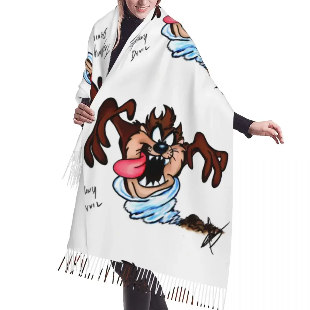 Custom Printed Funny  Tasmanians Cartoon Fashion Versatile Scarf Women Men Winter Warm Scarves Taz Devil Female Shawls Wraps