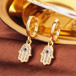 YILUOCD Turkish Demon Eye Hoop Earring Zircon Fatima Hand Hollow Evil Eye Earrings for Women Party Jewelry Gifts