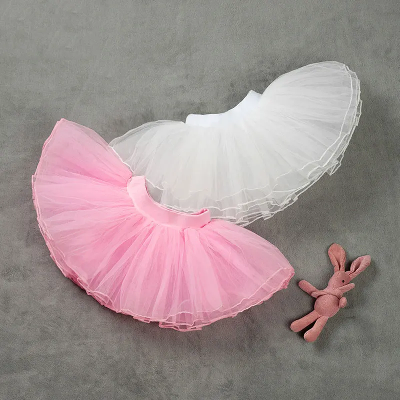 HOT Girls Ballet Tutu gonne rosa bambini soffici 4 strati morbido filato gonne di Tulle bianco elastico balletto body gonne SK005