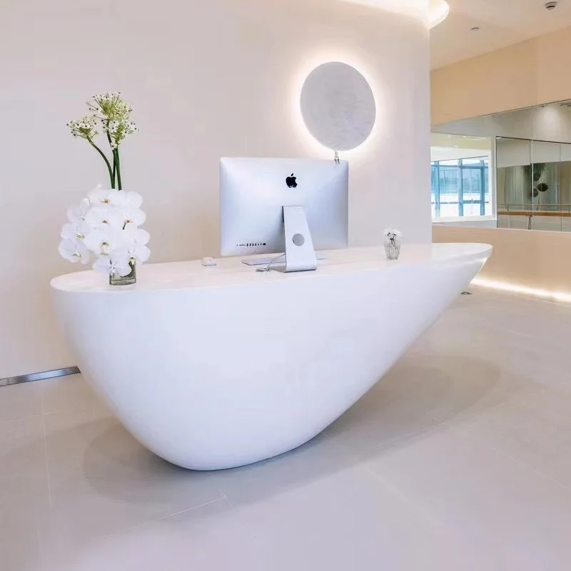 Custom Modern Curved Reception Desk for Beauty Salon Hairdressing Furniture Reception Counter Front Desk Custom Showcases