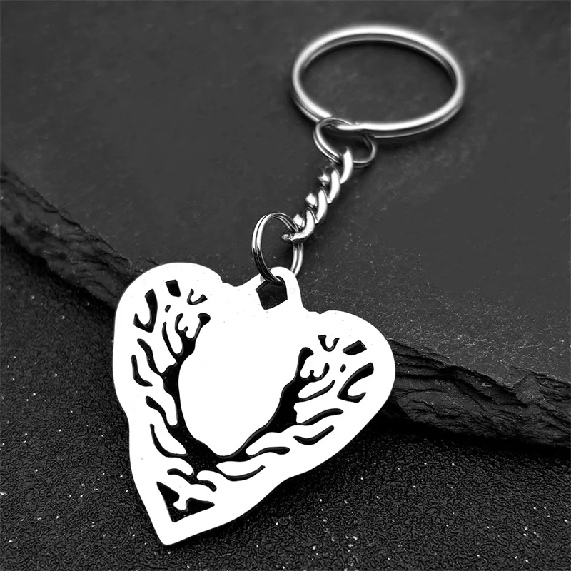 

Hollow Heart Tree of Life Key Chains For Women Men Stainless Steel Silver Color Magic Symbol Mark of Chaos Keychain Jewelry Gift