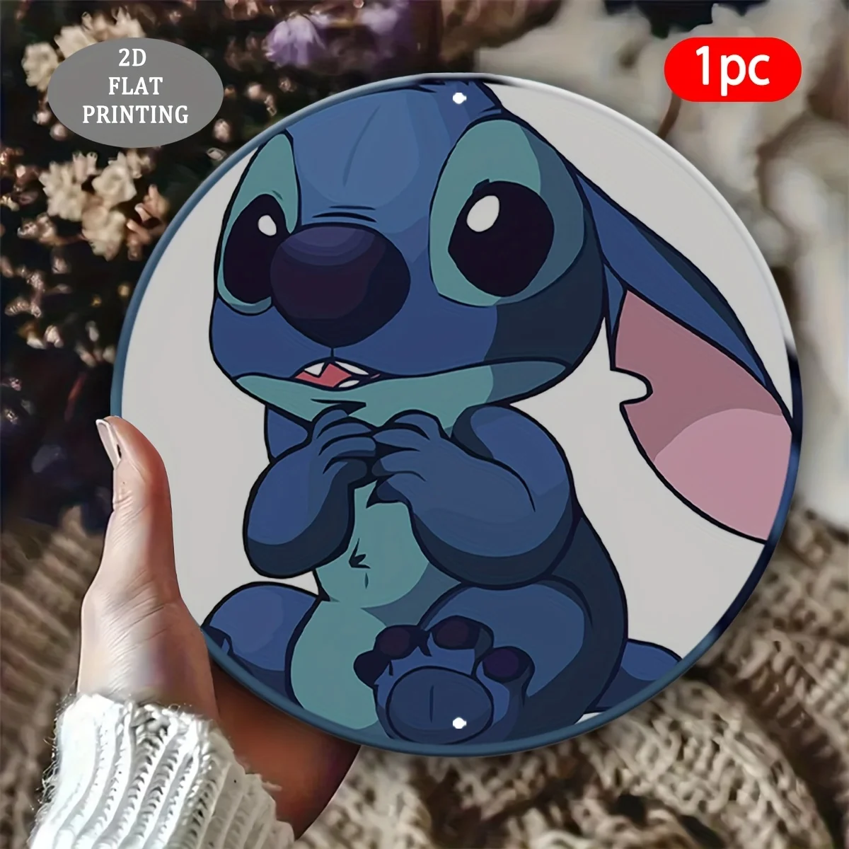 لوحة زخرفية مسطحة 2D، قطعة واحدة من اللوحة والزخرفة المسطحة 2D، لافتة ألومنيوم مستديرة بنمط غرزة ليلو - هدية الهالوين للجدار أو الخارجي #1