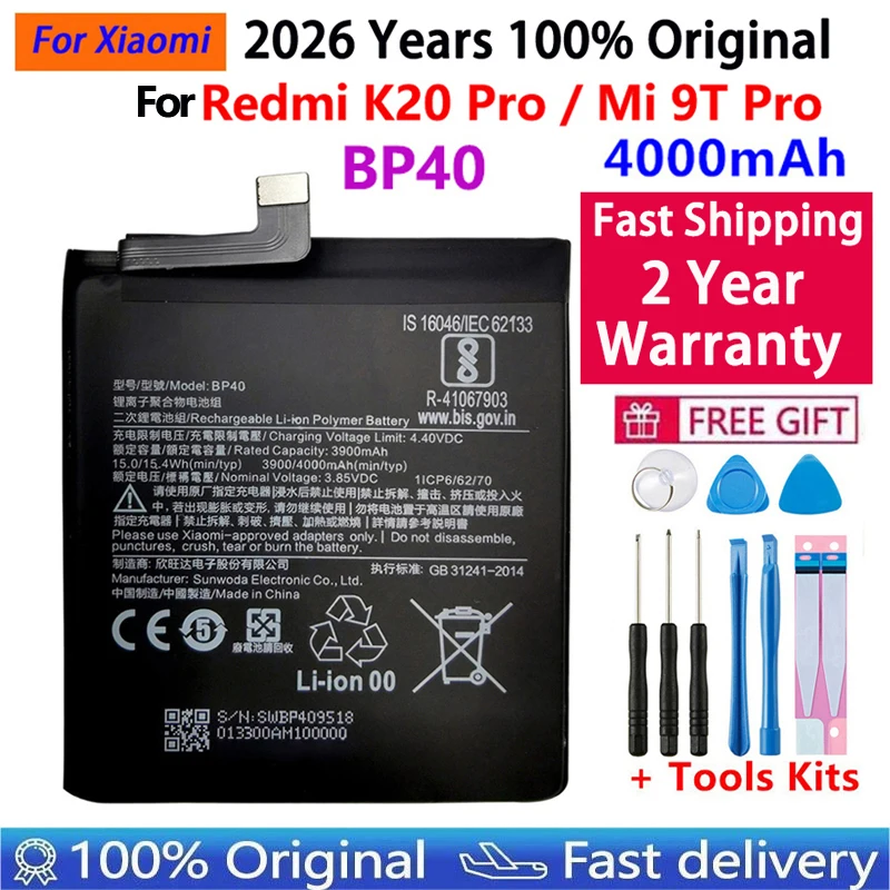 100% Original Premium Genuine Replacement Battery BP41 BP40 For Xiaomi Redmi K20 Pro Mi 9T Pro Mi9T Redmi K20Pro Battery 4000mAh