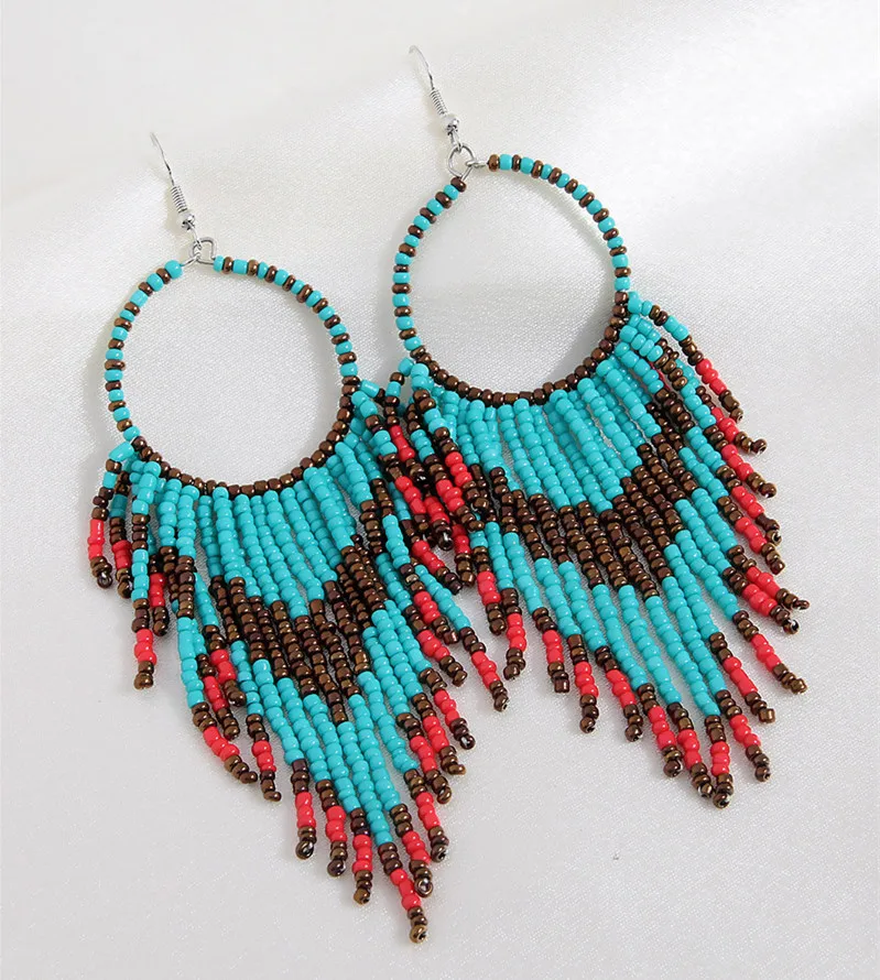 Kymyad Bohemia Ethnic Style Handmade Earrings For Women Multicolor Beads Long Tassel Earrings Fashion Jewelry Ladies Gift