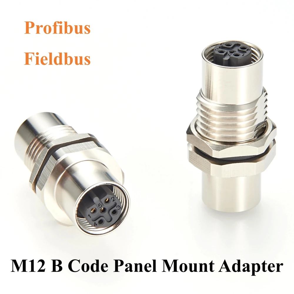 M12 B Code 5Pin Bulkhead Passthrough Connector IP67 Female to Female Panel Mount Circular Connector Socket Shielded For PROFIBUS