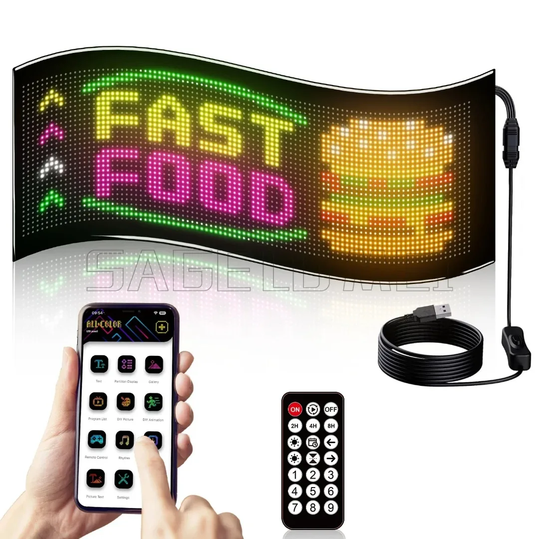 Neue LED Matrix Pixel Panel Mehrsprachige DIY Flexible RGB Muster Graffiti Doppel Scrolling Display Bildschirm für Auto Fenster Party