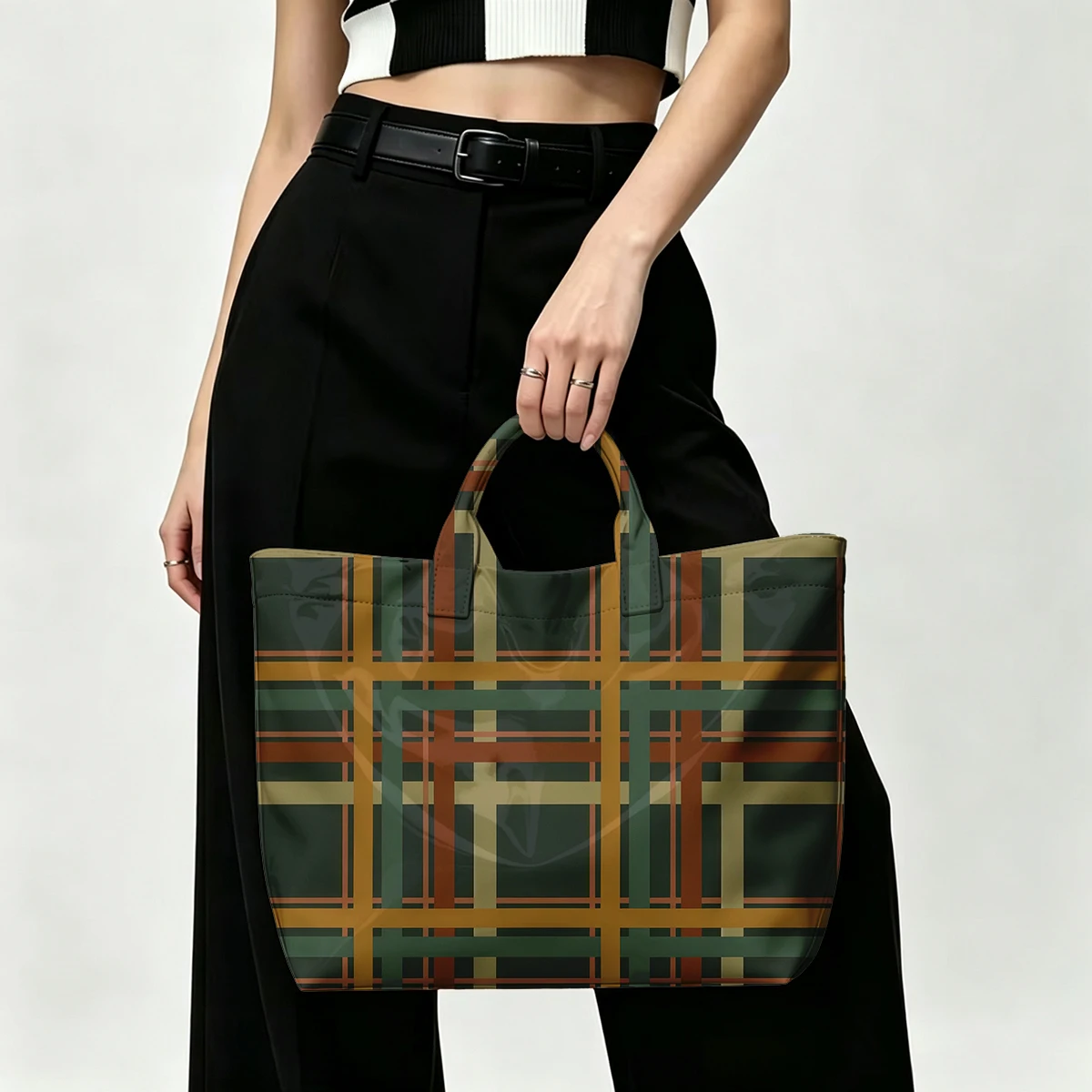Retro earthy check pattern PVC Tote Bag Waterproof Transparent Jelly Bag Beach Bag Tote Pouch Bow Handbags Storage Bag