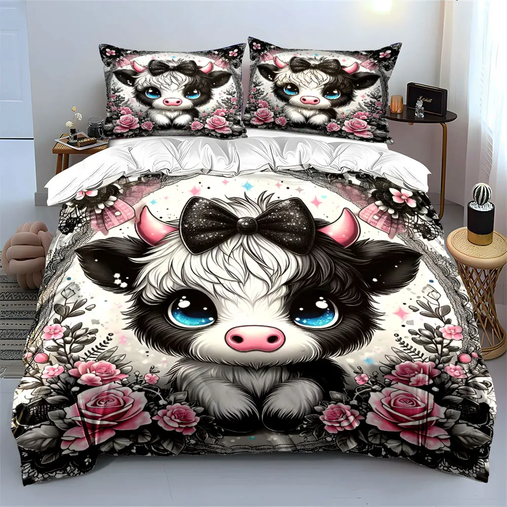 

"Cartoon Cow Decor Set - Kids Room" Multiple sizes kid's and adults' bedroom Exquisite 3PC bedding set, gift