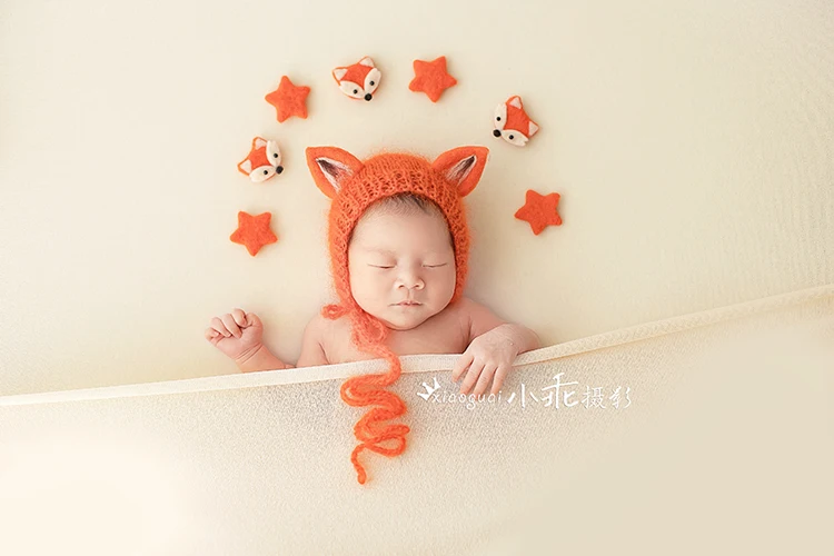 Newborn 100  Days Good Night Children's Wool Felt Christmas Star Tiger Year  House Photography Prop Combination