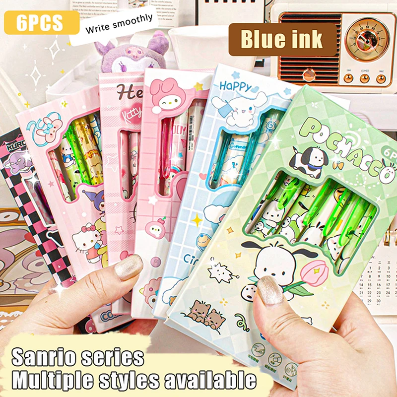 6 Stück kawaii Cartoon Anime Sanrio Kuromi blau Gel Stift Student einfach zu löschen Überdruck Stift Geschenk Kugelschreiber Stift Bürobedarf