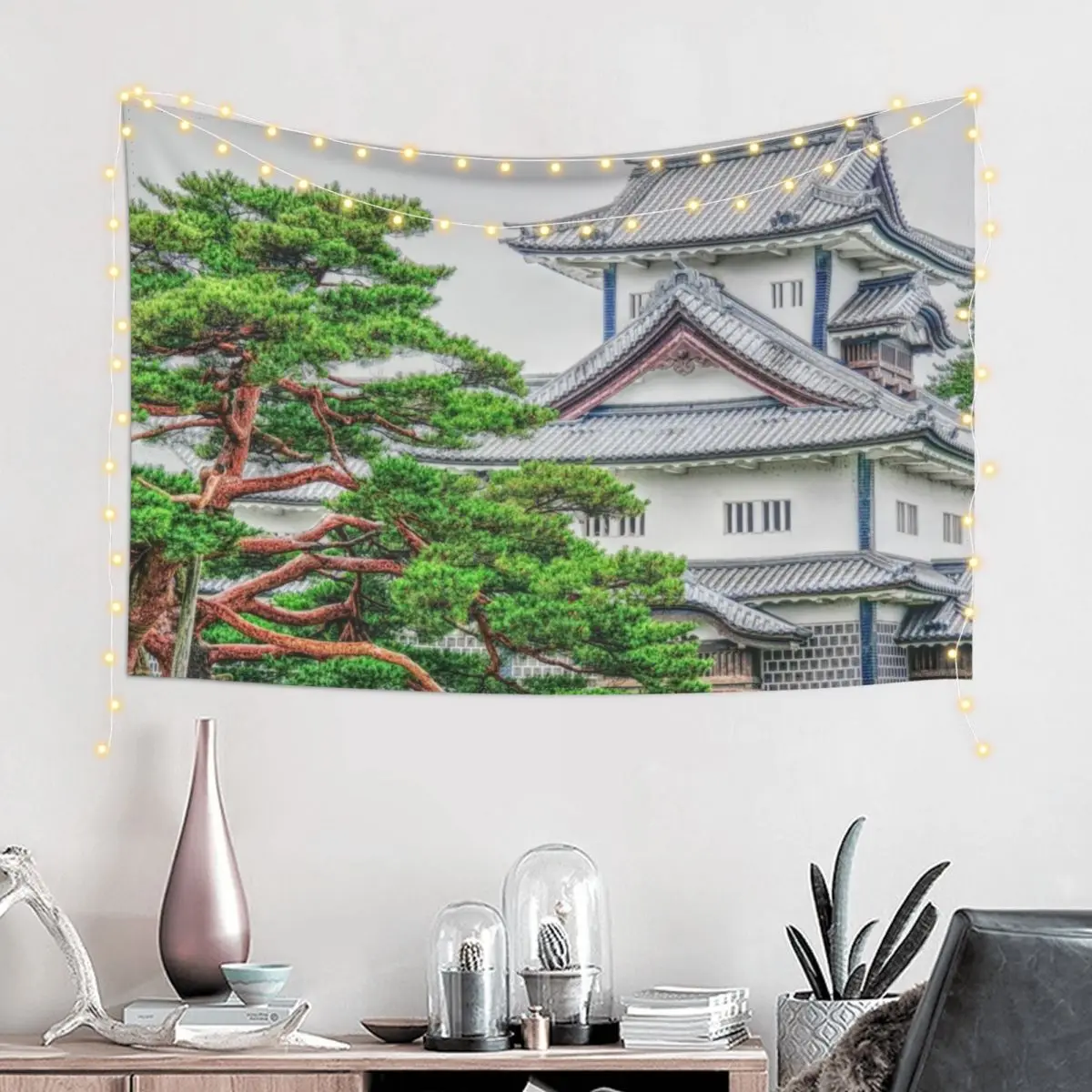 Kanazawa Castle Japan sketch in color Tapestry Wall Mural Home Decorating Bedroom Decorations Tapestry