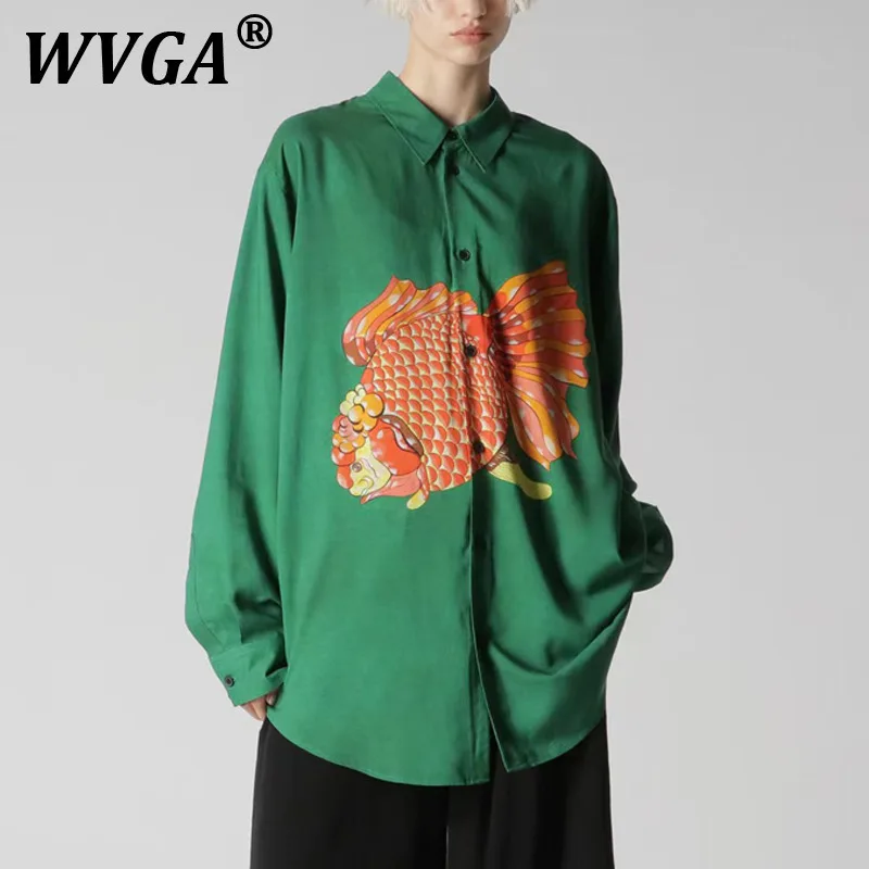 

WVGA Spring Autumn New Man High Street Printed Trendy Turn-Down Collar Long Sleeve Shirts Niche Chic Casual Shirt Ins Y2K W10413