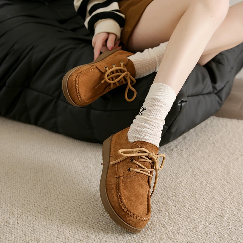 

Thick-soled Round-toe Lace-up Waterproof Platform Fashionable, Versatile, Comfortable, Anti-slip and Breathable Women's Shoes